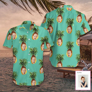 Funny Face In Pineapples Custom Photo Hawaiian Shirt,Hawaiian Shirt Gift, Christmas Gift