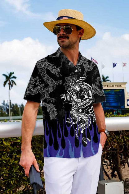 Dragon With Blue Flame Background Hawaiian Shirt, Hawaiian Shirt Gift, Christmas Gift