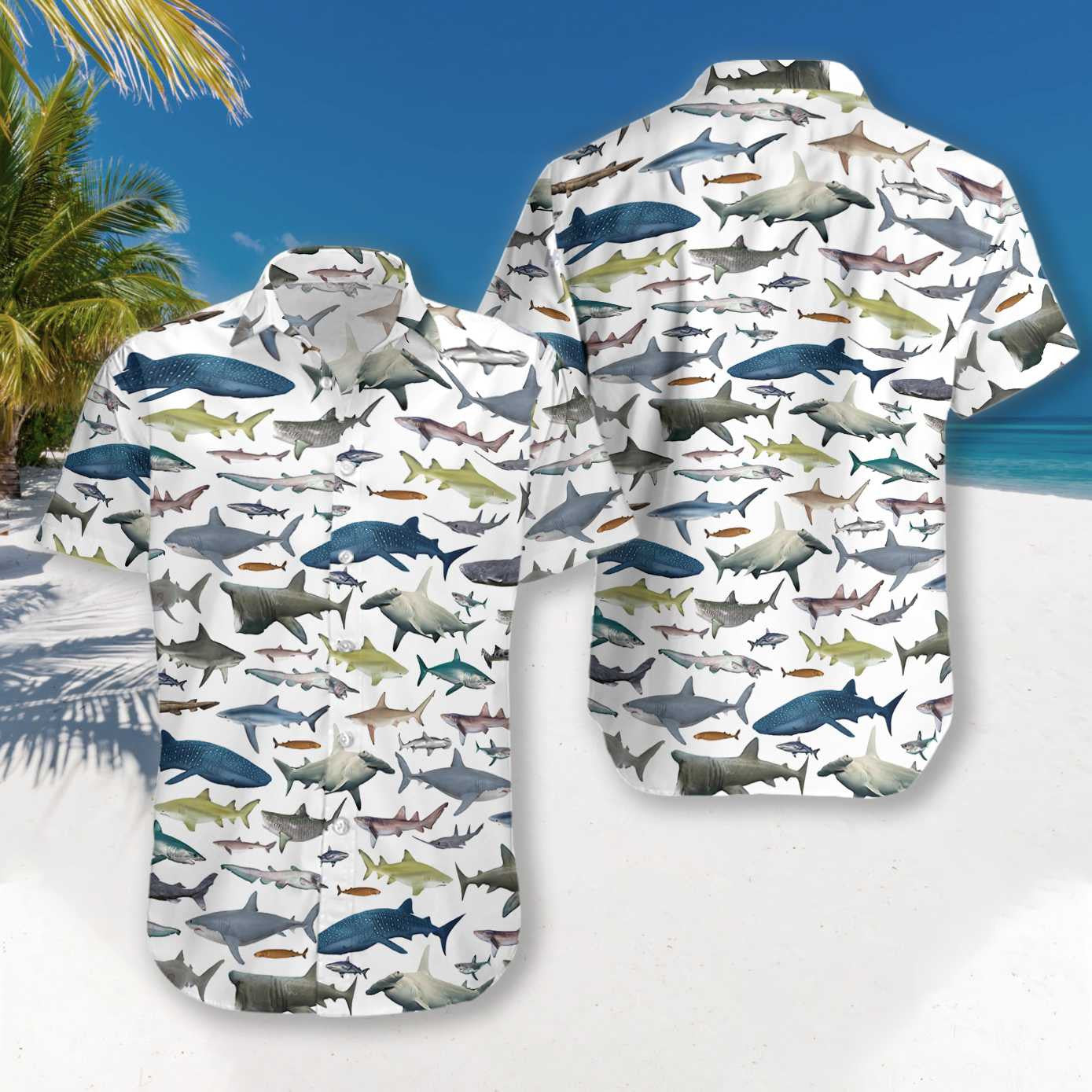 Type Of Sharks White Background Hawaiian Shirt, Hawaiian Shirt Gift, Christmas Gift