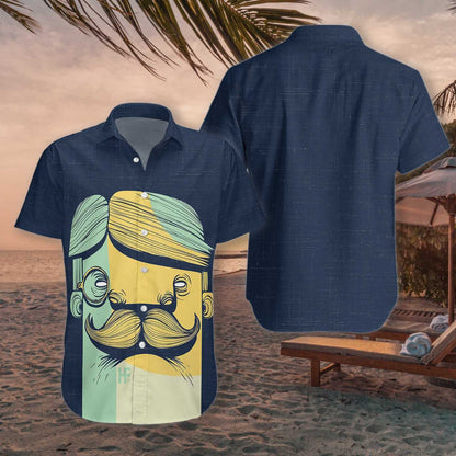 The Mustache Funny Face Dark Blue Theme Hawaiian shirt, Hawaiian Shirt Gift, Christmas Gift