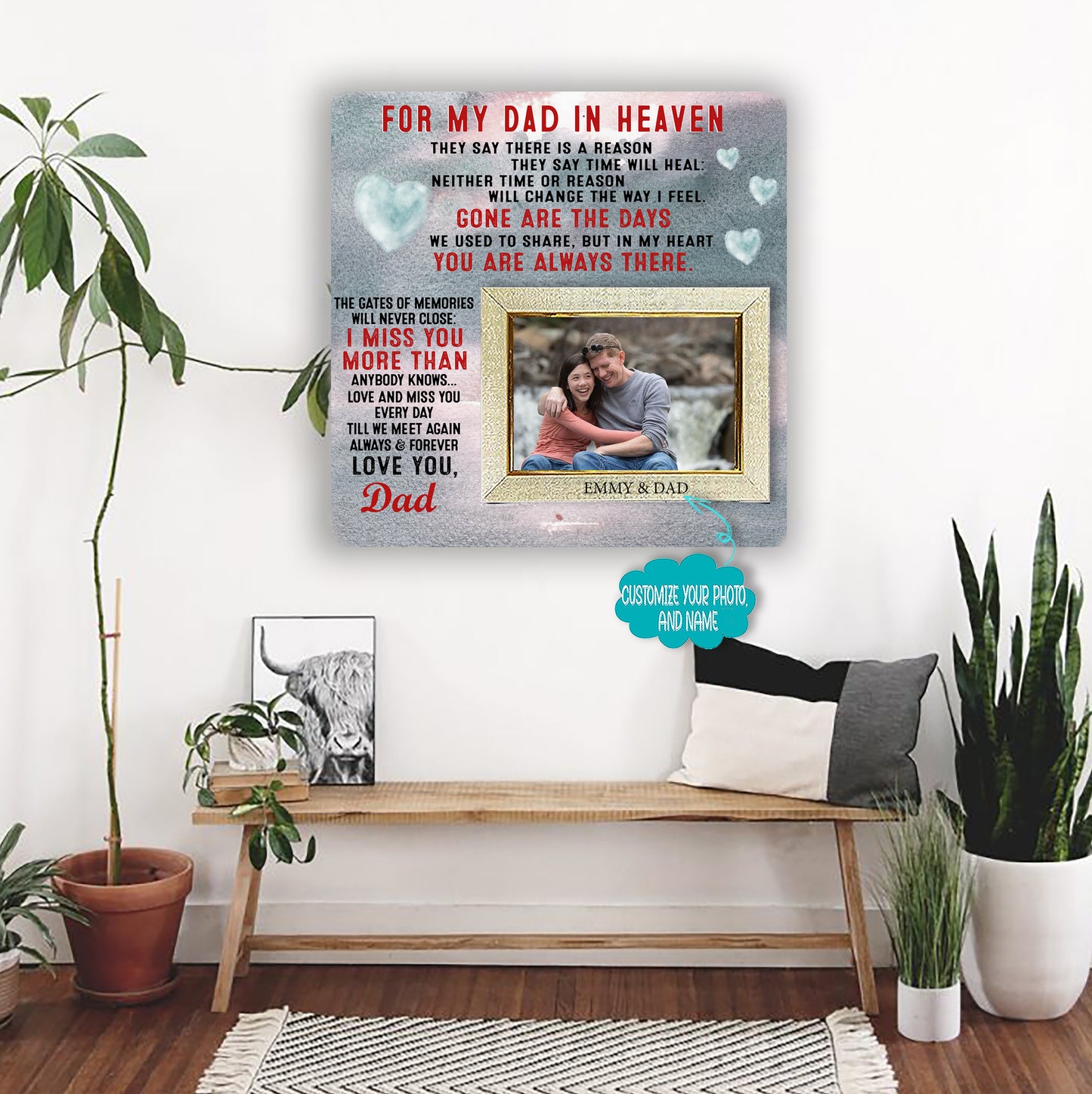 For My dad in heaven Memorial Picture Frame - Keepsake Plaque That Holds a custom Photo - Sympathy Gift to Tribute The Loss of a Loved One