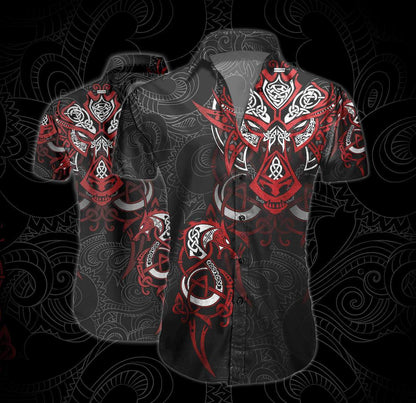 Red Viking Tattoo Dragon Pattern Hawaiian Shirt,Hawaiian Shirt Gift, Christmas Gift