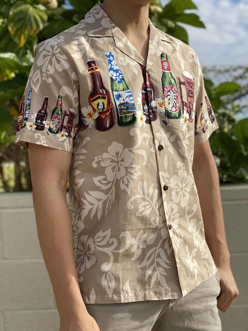 Brewed Beer Aloha Blue Navy Hibiscus Pattern Hawaiian Shirt, Hawaiian Shirt Gift, Christmas Gift