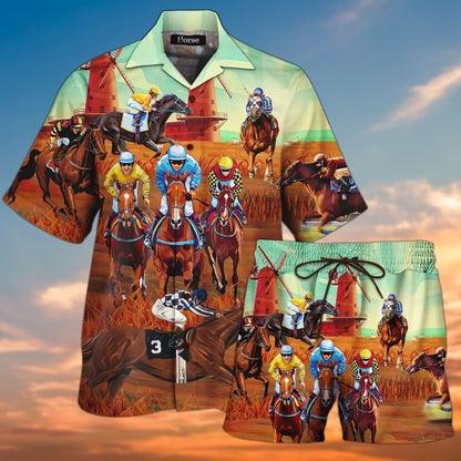 Classic Horse Racing Crazy Ornamental Hawaiian Shirt And Shorts, Hawaiian Shirt Gift, Christmas Gift
