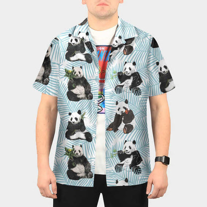 Light Sky Blue Design Hawaiian Shirt Panda On Palm Leaves, Hawaiian Shirt Gift, Christmas Gift