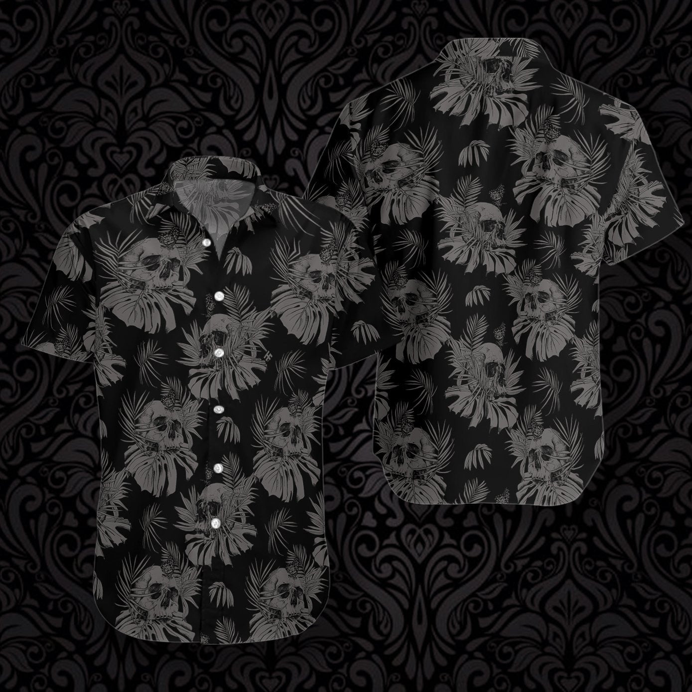Ideal Seamless Gothic Skull With Butterfly Goth Design Hawaiian Shirt, Hawaiian Shirt Gift, Christmas Gift