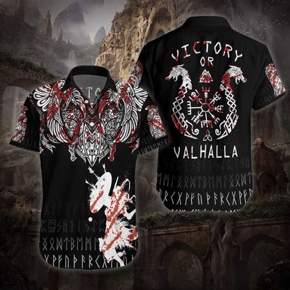 Victory Or Valhalla Black White And Red Design Hawaiian Shirt, Hawaiian Shirt Gift, Christmas Gift