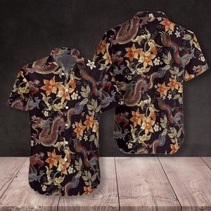 Abstract Floral And Dragon Ornamental Hawaiian Shirt, Hawaiian Shirt Gift, Christmas Gift