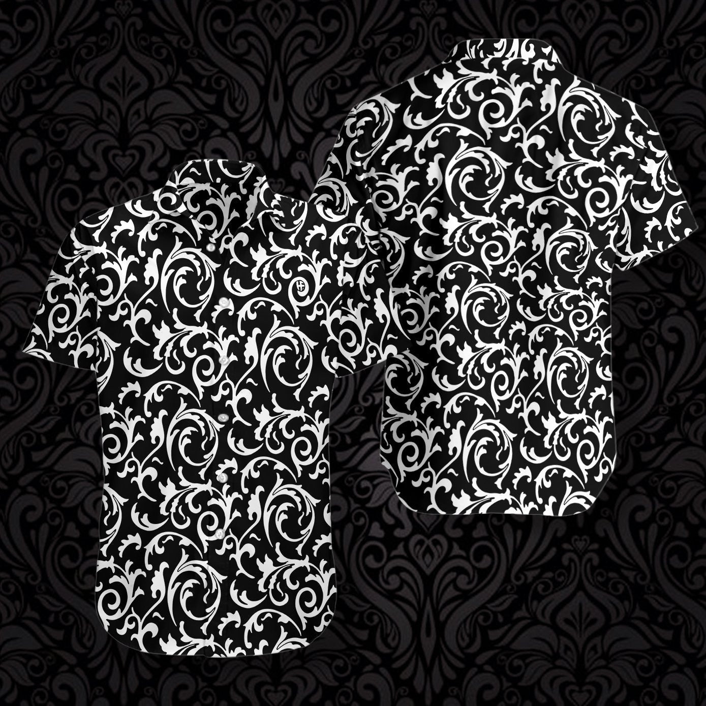 Black And White Seamless Floral Goth Style Design Hawaiian Shirt, Hawaiian Shirt Gift, Christmas Gift