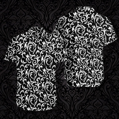 Black And White Seamless Floral Goth Style Design Hawaiian Shirt, Hawaiian Shirt Gift, Christmas Gift