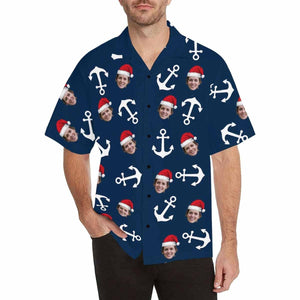 White Anchor In Blue Custom Photo Hawaiian Shirt, Hwaiian For Gift