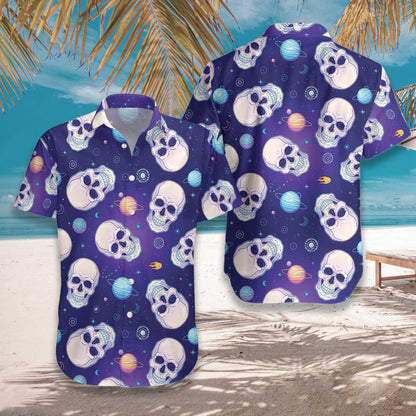 Excellent Skull Planets Outta Space Hawaiian Shirt,Hawaiian Shirt Gift, Christmas Gift