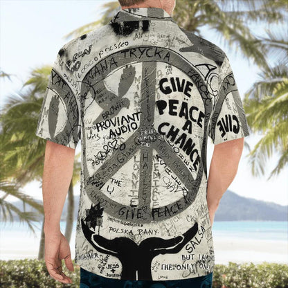 Hippie Give Peace A Change Black White Design Hawaiian Shirt, Hawaiian Shirt Gift, Christmas Gift