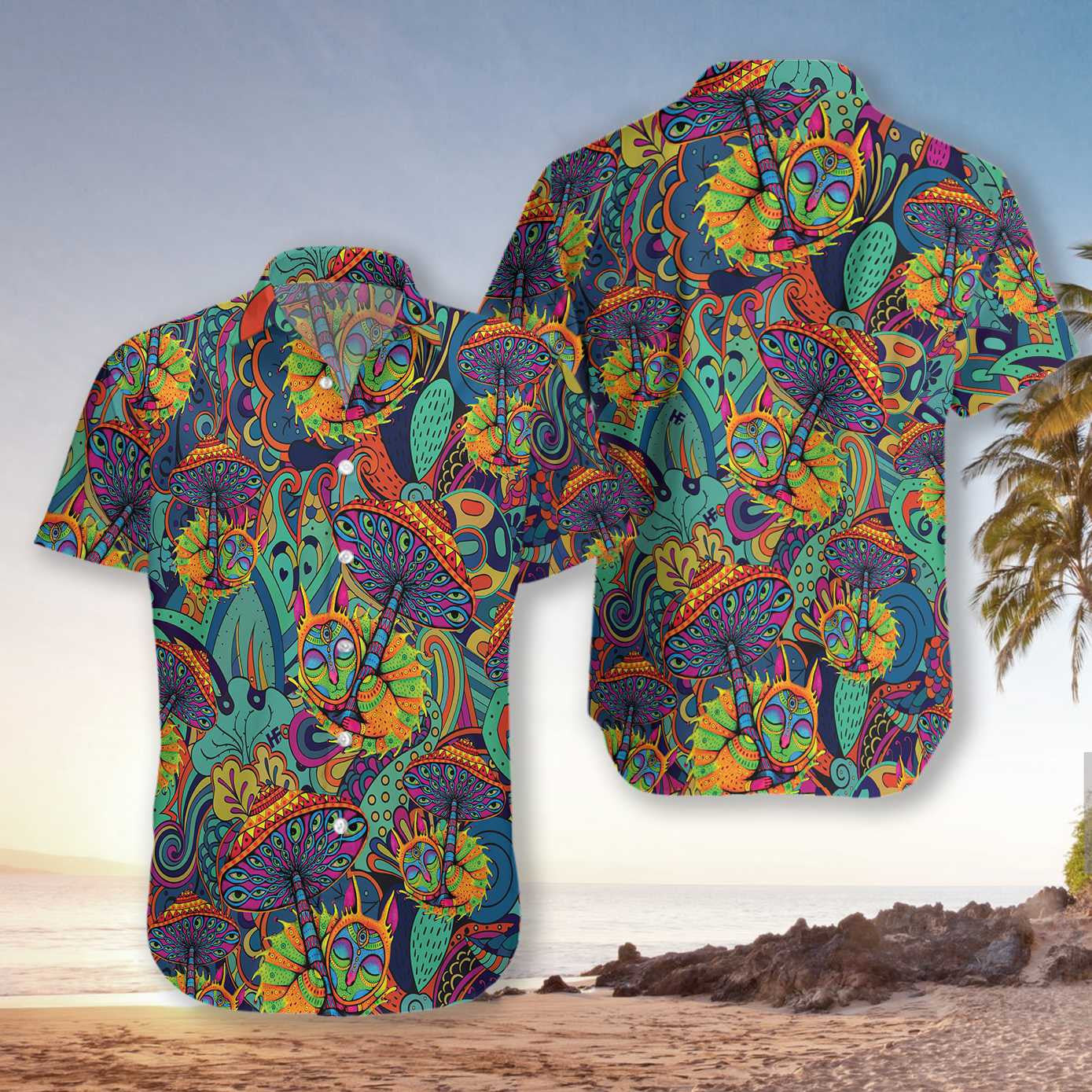 Mushroom Hippie Appealing Design Vivid Color Hawaiian Shirt,Hawaiian Shirt Gift, Christmas Gift