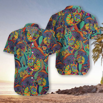 Mushroom Hippie Appealing Design Vivid Color Hawaiian Shirt,Hawaiian Shirt Gift, Christmas Gift