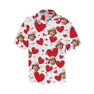 Romantic Red Hearts Love In White Custom Photo Hawaiian Shirt, Hawaiian Shirt Gift, Christmas Gift