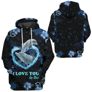 3D I Love You Couple Dolphin Tshirt Hoodie Apparel