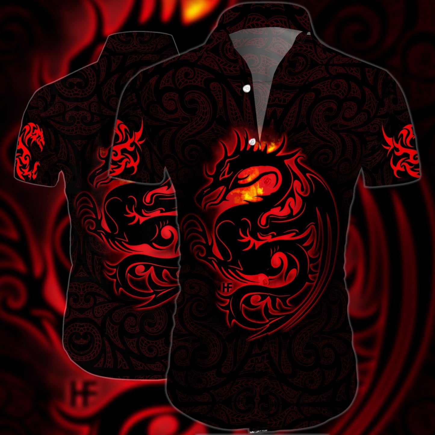 Dragon Tribal Tattoo Art In Dark Design Hawaiian Shirt, Hawaiian Shirt Gift, Christmas Gift
