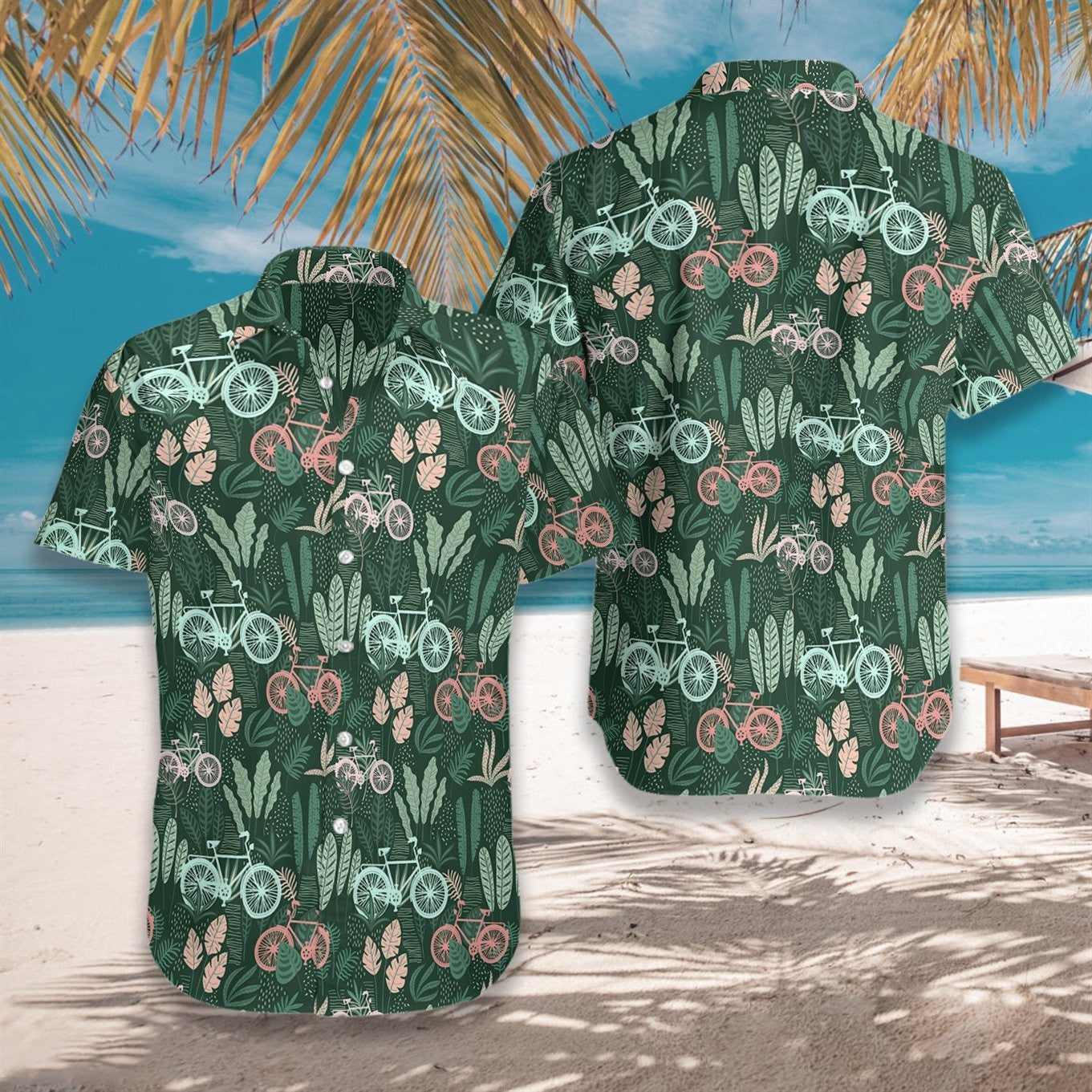 Cycling Tropical On Green Background Design Hawaiian Shirt,Hawaiian Shirt Gift, Christmas Gift