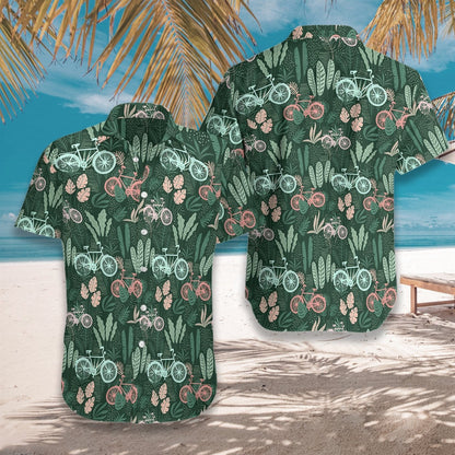Cycling Tropical On Green Background Design Hawaiian Shirt,Hawaiian Shirt Gift, Christmas Gift