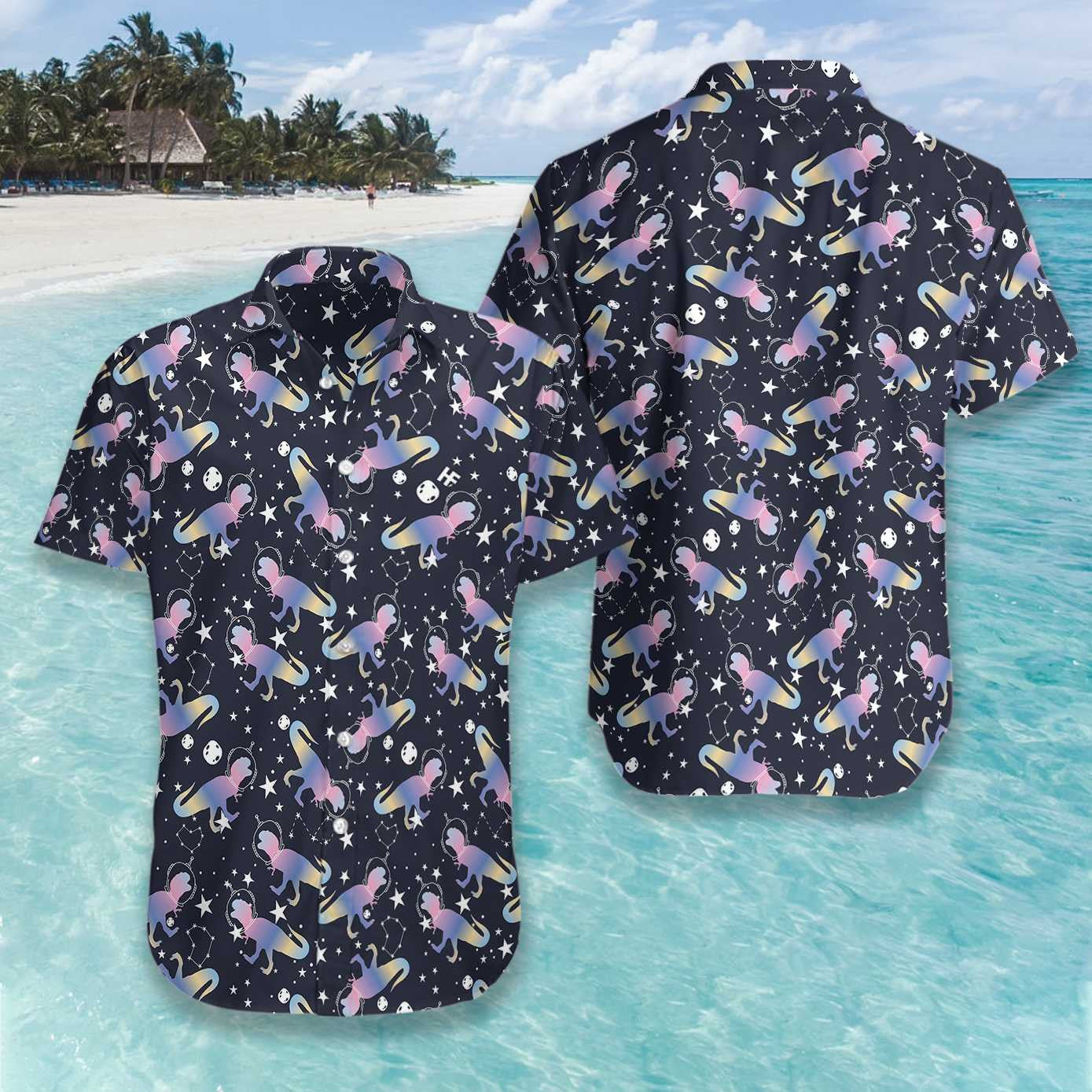 Astro T-Rex Dinosaur Black Theme Nice Design Hawaiian Shirt, Hawaiian Shirt Gift, Christmas Gift