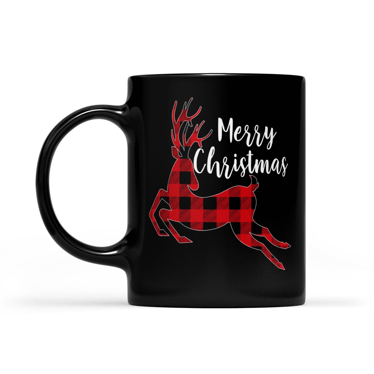 Frohe Weihnachten Rentier Buffalo Plaid Muster Lustig. Schwarze Tasse Geschenk für Weihnachten