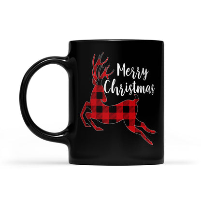 Frohe Weihnachten Rentier Buffalo Plaid Muster Lustig. Schwarze Tasse Geschenk für Weihnachten
