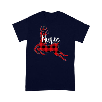 Christmas Reindeer Buffalo Plaid Nurse Funny Gift Tee Shirt Gift For Christmas