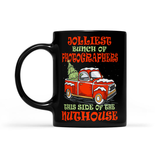 Lustiges Weihnachtsgeschenk, Motiv: „Jolliest Bunch of Photographers“, schwarze Tasse, Geschenk für Weihnachten