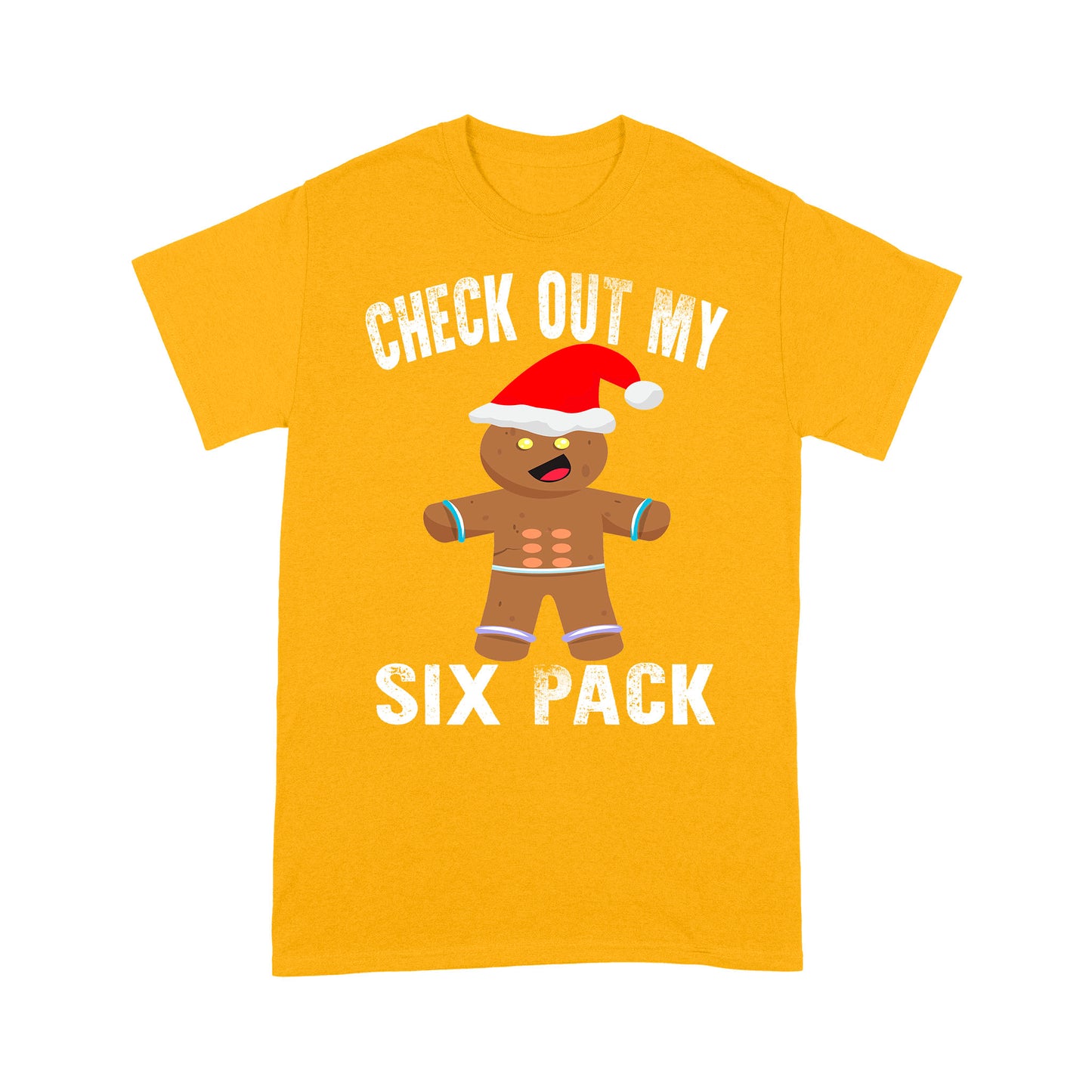Lustiges Weihnachts-Lebkuchen-Fitnessstudio-T-Shirt mit Aufschrift „Check Out My Six Pack“, Geschenk für Weihnachten