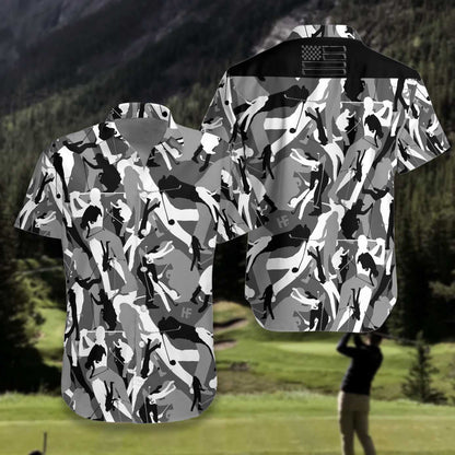 Golf Camouflage Pattern Black And White Design Hawaiian Shirt, Hawaiian Shirt Gift, Christmas Gift