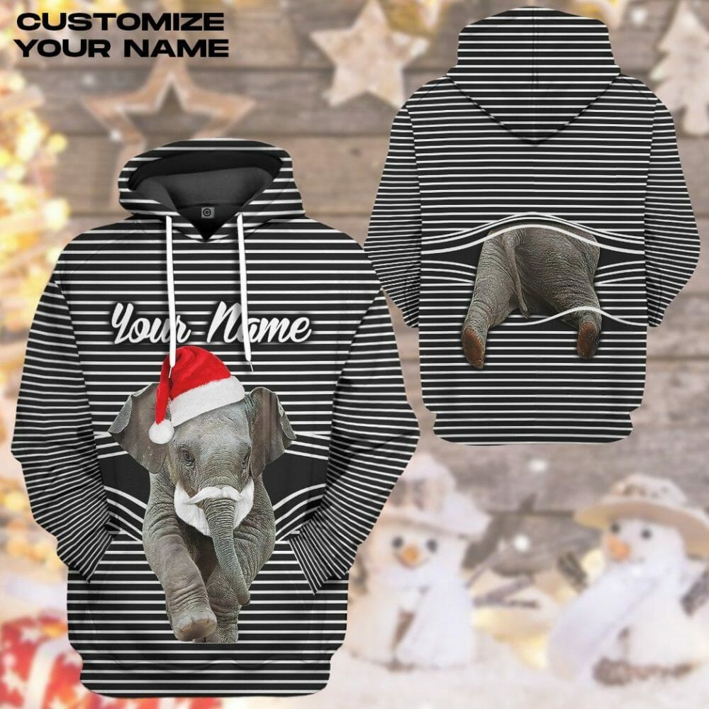 3D Elefant Weihnachten Custom T-Shirt Hoodie Bekleidung