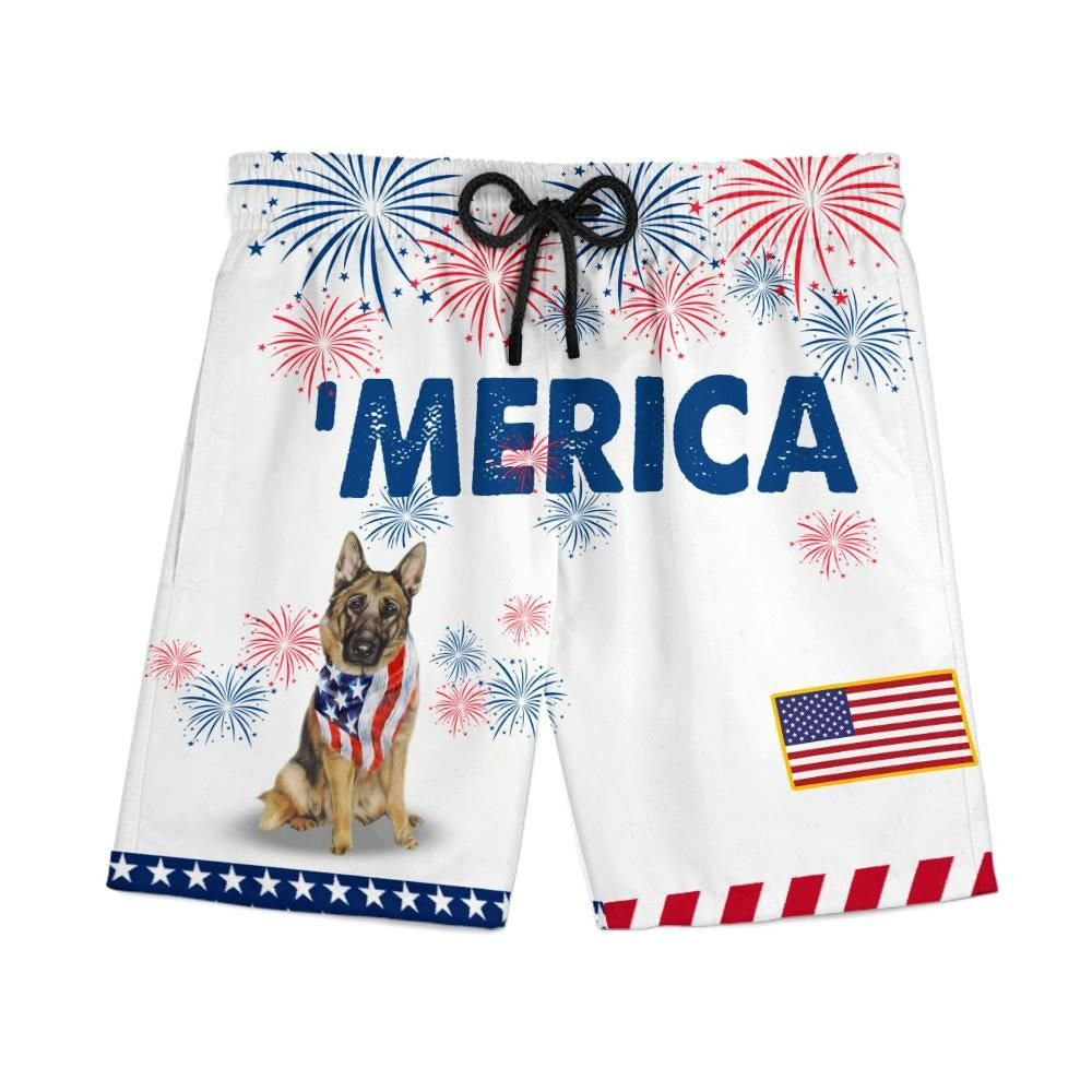 German Shepherd American Flag Red And White Firework Hawaiian Shirt, Hawaiian Shirt Gift, Christmas Gift