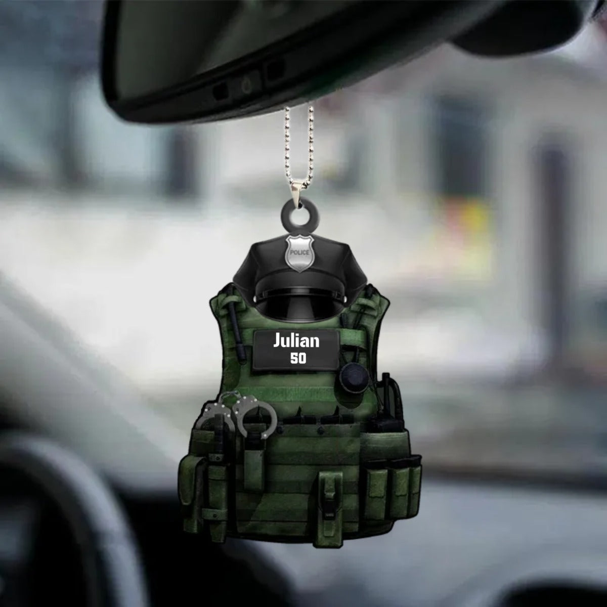 Personalized Police Car Hanging Ornament Police Bulletproof Vest With Service Cap Ornament, Christmas Decoration