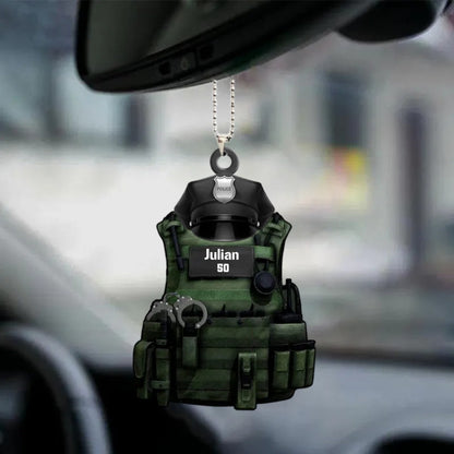 Personalized Police Car Hanging Ornament Police Bulletproof Vest With Service Cap Ornament, Christmas Decoration
