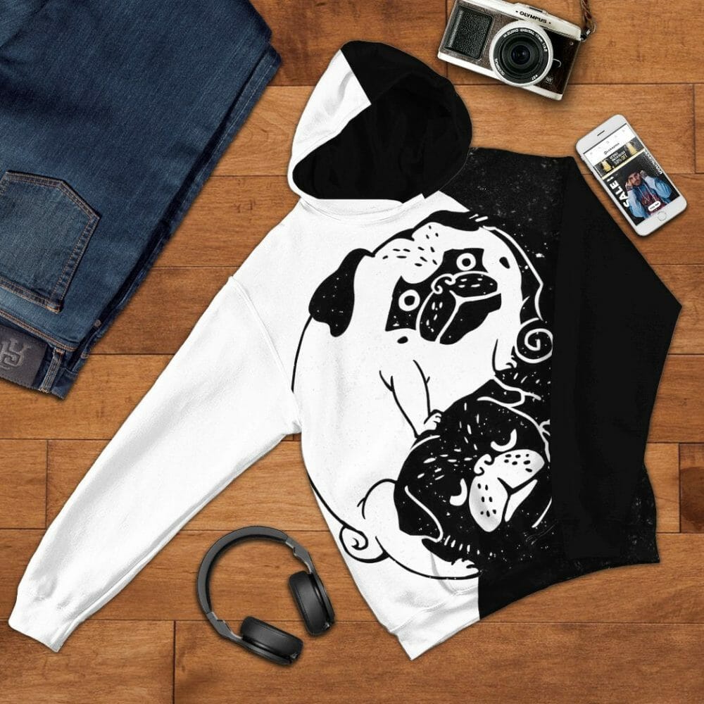 3D Pug Yin And Yang Custom Tshirt Hoodie Apparel