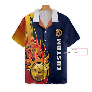 Flame Bitcoin Logo Custom Name Hawaiian Shirt,Hawaiian Shirt Gift, Christmas Gift