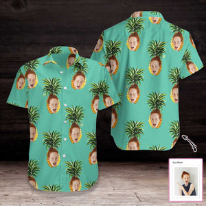 Funny Face In Pineapples Custom Photo Hawaiian Shirt,Hawaiian Shirt Gift, Christmas Gift