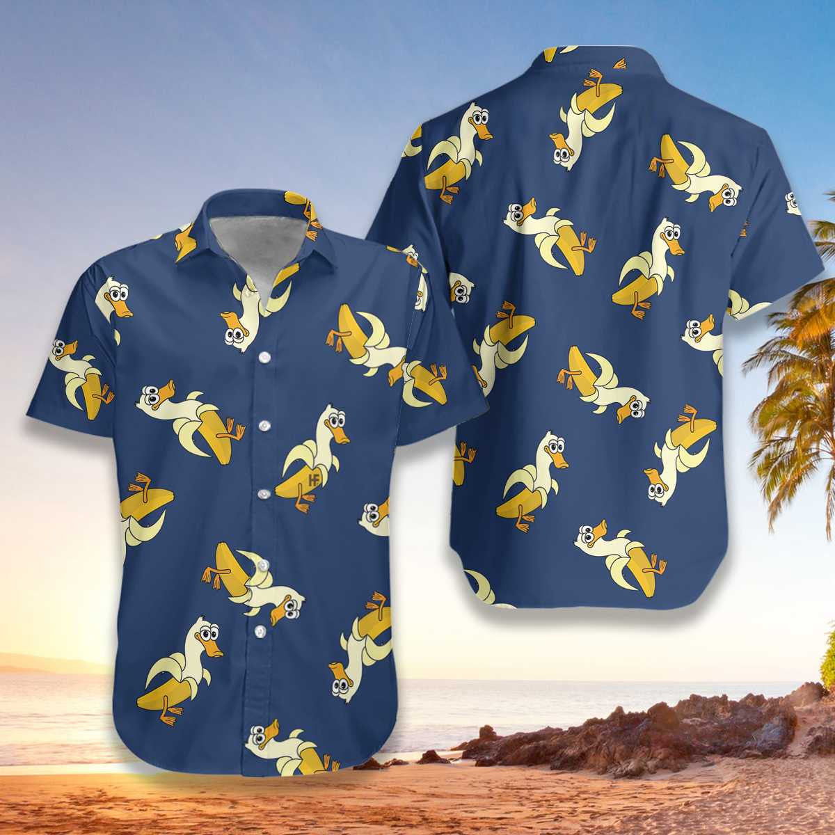 Dark Blue Background It's Just A Banana Duck Hawaiian Shirt, Hawaiian Shirt Gift, Christmas Gift