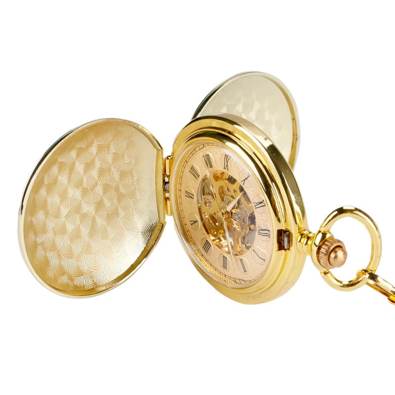 Christmas Gift Smooth Mechanical Pocket Watch Full Luxury Gold Color Men Women Stylish Retro