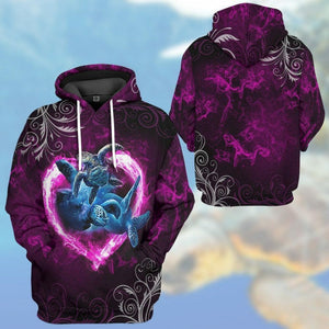 3D Pink Heart Sea Turtle Tshirt Hoodie Apparel