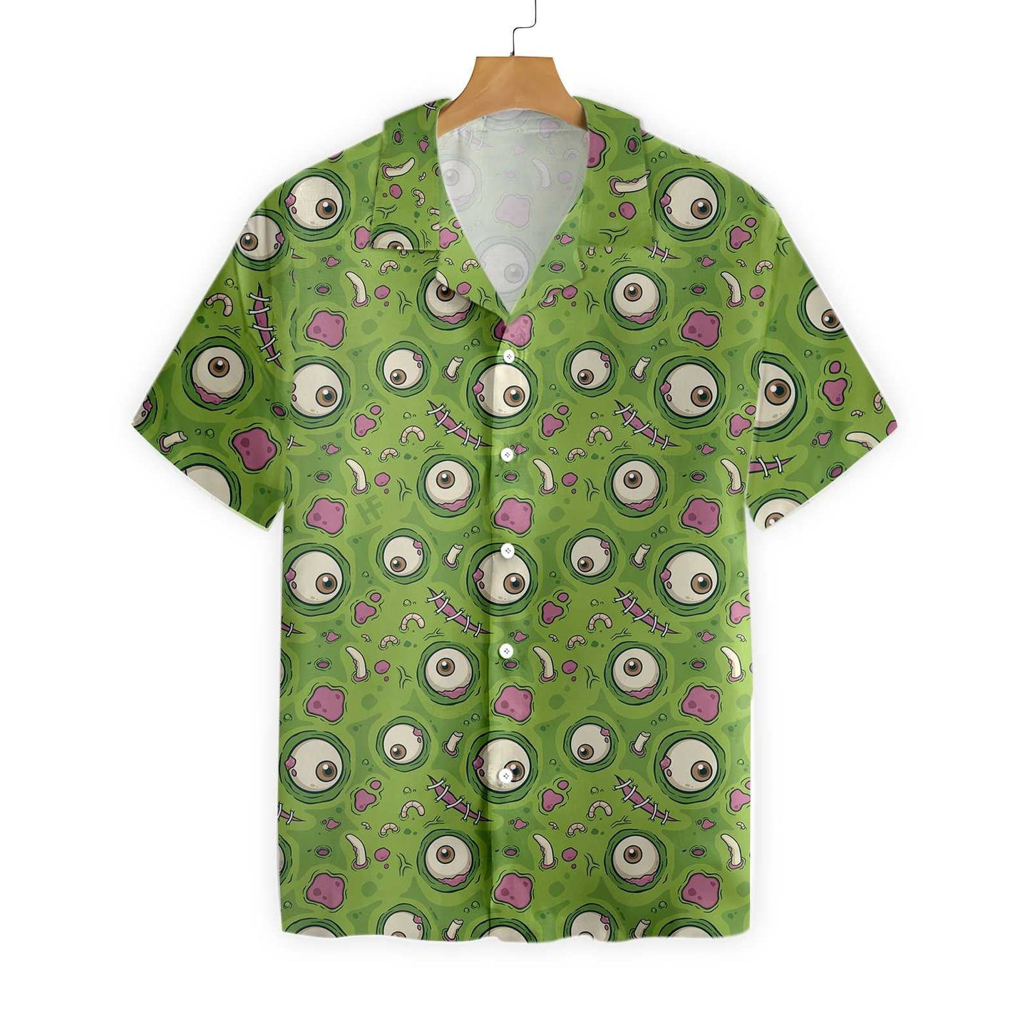 Yellow Green Background Creepy Halloween Zombie Skin Hawaiian Shirt, Hawaiian Shirt Gift, Christmas Gift