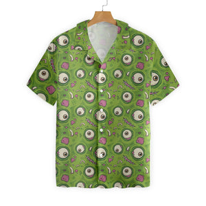 Yellow Green Background Creepy Halloween Zombie Skin Hawaiian Shirt, Hawaiian Shirt Gift, Christmas Gift