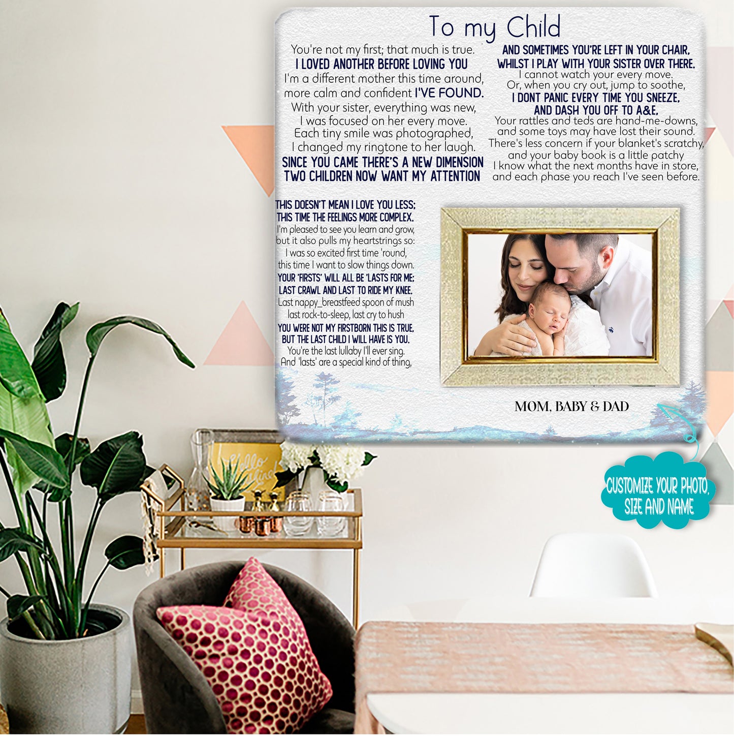 To My Child Mom Picture Frame Gifts for Mother's Birthday from Daughter Son Dad Mother's Day Father's Day