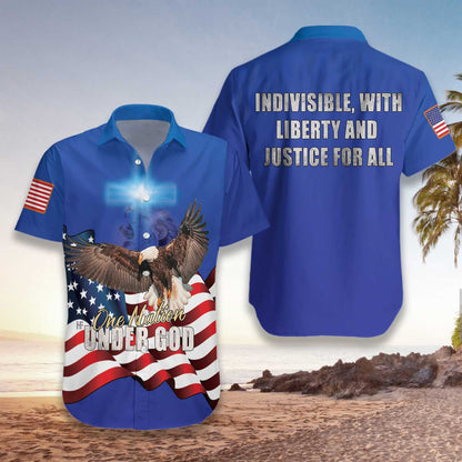 Flying Eagle One Nation Under God Design Hawaiian Shirt, Hawaiian Shirt Gift, Christmas Gift