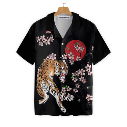 Red Sun Japanese Tiger Sakura Design Hawaiian Shirt,Hawaiian Shirt Gift, Christmas Gift