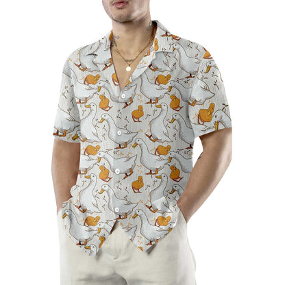 Cartoon Duck Yellow And White Design Hawaiian Shirt, Hawaiian For Gift