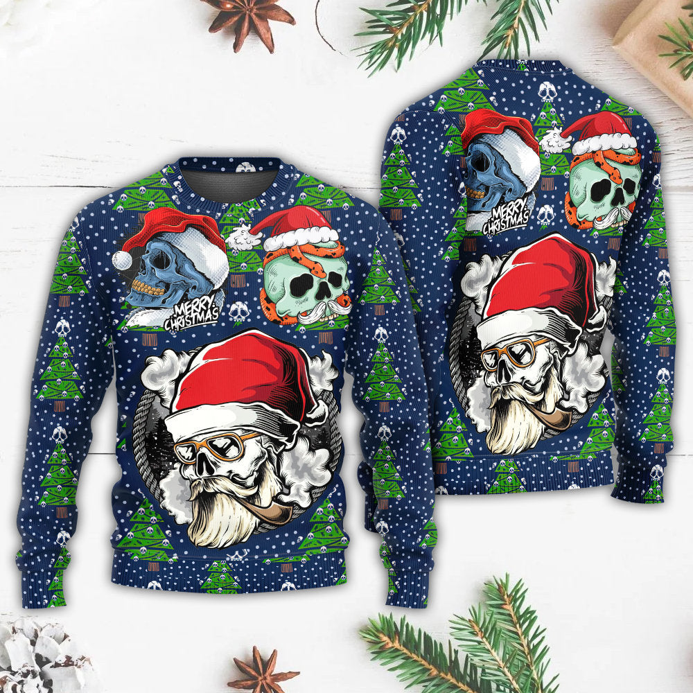Christmas Skull With Santa Hat Merry Christmas Snow Ugly Christmas Sweater, Christmas Gift, Gift Christmas 2024