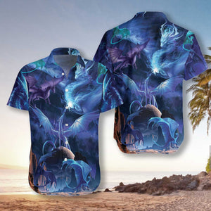 Blue Universe Dragon Magical Design Hawaiian Shirt, Hawaiian For Gift