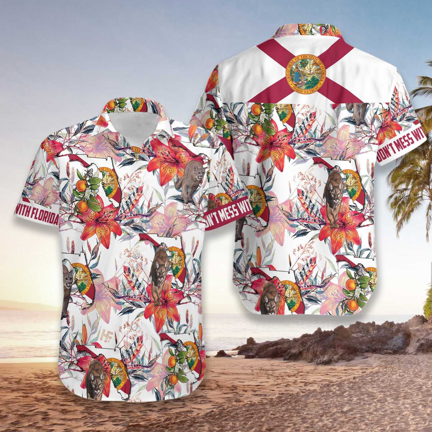 Florida Panther And Orange Blossom Design Hawaiian Shirt,Hawaiian Shirt Gift, Christmas Gift